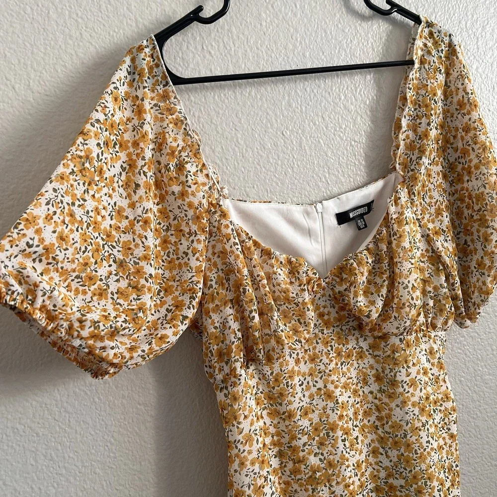 Missguided Sz 6 Dress Puff Sleeve Empire Waist Floral Mini Milkmaid Cottagecore - Picture 6 of 7